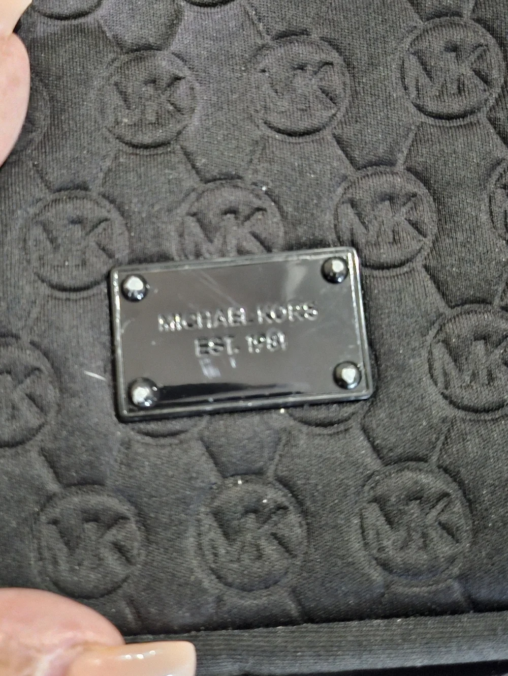 Michael Kors Mono Embossed Neoprene iPad Crossbody Bag Black Padded Tablet Purse